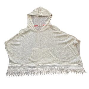 Hint of mint boxy lace bottom hooded top Large